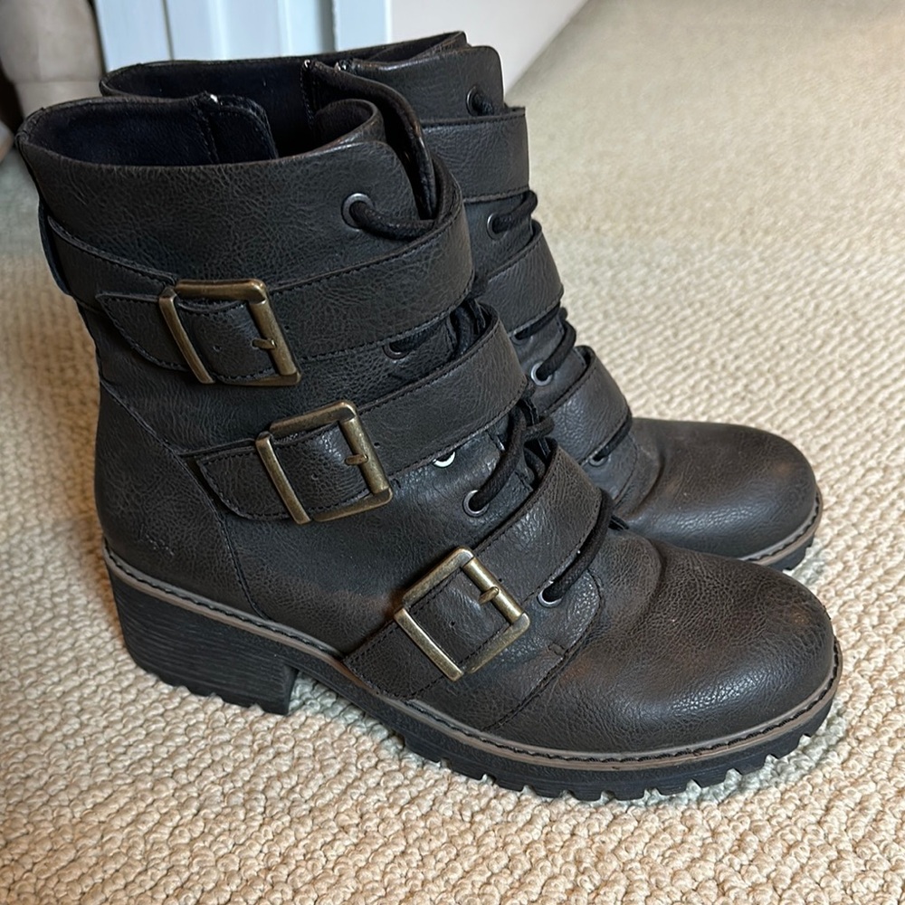 BOC Gray Combat Moto Boots with Buckle Straps